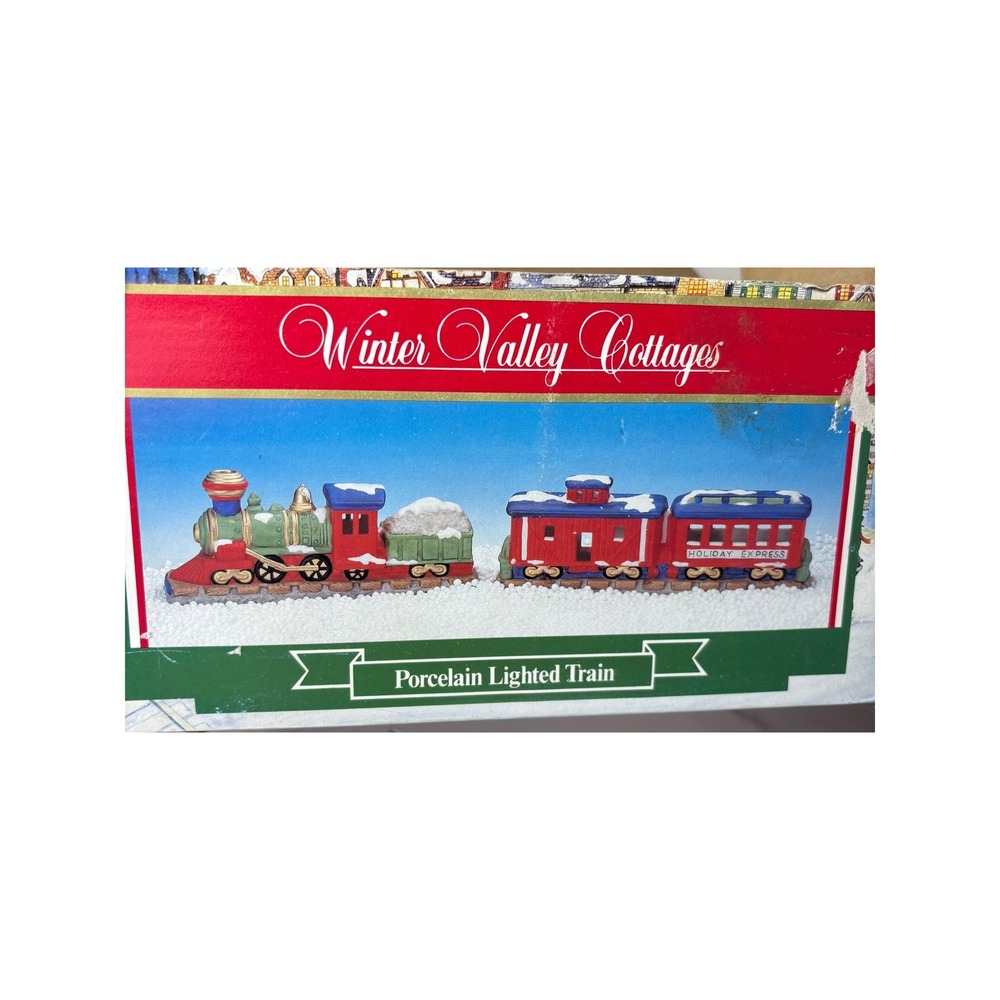 Winter Valley Cottages Porcelain Lighted Train Christmas Village Set
